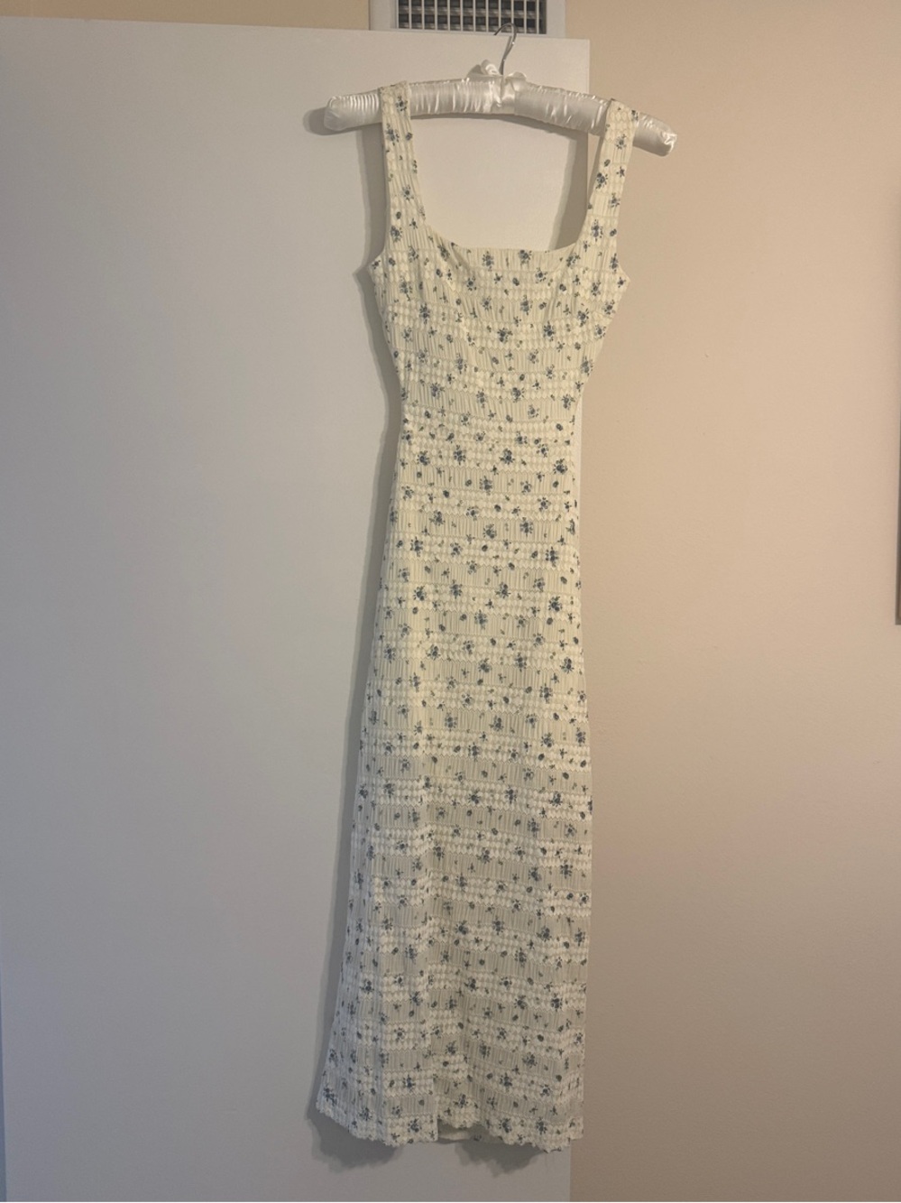 Cream Floral Square-Neck Maxi Dress